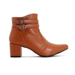 Bota Feminina Social Lirom Cano Curto Fivela Em Couro Legitimo Caramelo