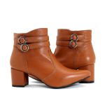 Bota Feminina Social Lirom Cano Curto Fivela Em Couro Legitimo Caramelo