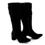 Botas Femininas Cano Enrugado Lirom Cano Alto Camurçada Preta