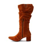 Botas Femininas Cano Enrugado Lirom Cano Alto Camurçada Caramelo
