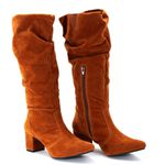 Botas Femininas Cano Enrugado Lirom Cano Alto Camurçada Caramelo