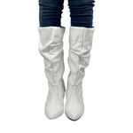 Botas Femininas Slouth Lirom Cano Enrugado Cano Alto Em Couro Legitimo Branco
