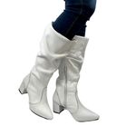 Botas Femininas Slouth Lirom Cano Enrugado Cano Alto Em Couro Legitimo Branco