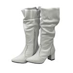 Botas Femininas Slouth Lirom Cano Enrugado Cano Alto Em Couro Legitimo Branco