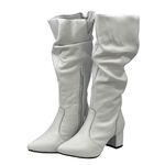 Botas Femininas Slouth Lirom Cano Enrugado Cano Alto Em Couro Legitimo Branco