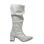 Botas Femininas Slouth Lirom Cano Enrugado Cano Alto Em Couro Legitimo Branco