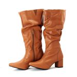 Botas Femininas Sloutchy Lirom Cano Alto Enrugado Bico Fino Caramelo