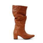 Botas Femininas Sloutchy Lirom Cano Alto Enrugado Bico Fino Caramelo