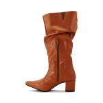 Botas Femininas Sloutchy Lirom Cano Alto Enrugado Bico Fino Caramelo