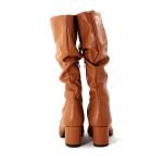 Botas Femininas Sloutchy Lirom Cano Alto Enrugado Bico Fino Caramelo