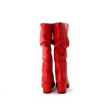Botas Femininas Sloutchy Lirom Cano Alto Enrugado Bico Fino Vermelha