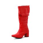 Botas Femininas Sloutchy Lirom Cano Alto Enrugado Bico Fino Vermelha