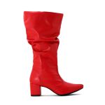 Botas Femininas Sloutchy Lirom Cano Alto Enrugado Bico Fino Vermelha