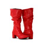 Botas Femininas Sloutchy Lirom Cano Alto Enrugado Bico Fino Vermelha