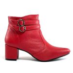 Bota Feminina Social Lirom Cano Curto Fivela Vermelha