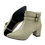 Bota Feminina Social Lirom Cano Curto Fivela Marfim