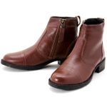 Bota Rasteira Lirom Cano Curto Salto Baixo Couro Marrom