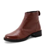 Bota Rasteira Lirom Cano Curto Salto Baixo Couro Marrom