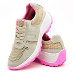 Tenis Feminino Casual Lirom Caminhada Leve Confortável Bege/Rosa