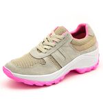 Tenis Feminino Casual Lirom Caminhada Leve Confortável Bege/Rosa