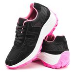 Tenis Feminino Casual Lirom Caminhada Leve Confortável Preto/Rosa