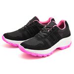 Tenis Feminino Casual Lirom Caminhada Leve Confortável Preto/Rosa