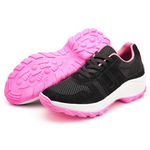 Tenis Feminino Casual Lirom Caminhada Leve Confortável Preto/Rosa