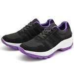Tenis Feminino Lirom Casual Cadarço Elástico Leve Confortável Preto/Roxo
