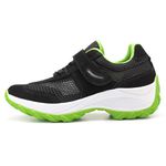Tênis Feminino Caminhada Lirom Com Velcro Em Couro Preto/Verde