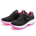 Tênis Feminino Caminhada Lirom Com Velcro Em Couro Preto/Rosa