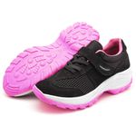 Tênis Feminino Caminhada Lirom Com Velcro Em Couro Preto/Rosa