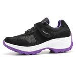Tênis Feminino Caminhada Lirom Com Velcro Em Couro Preto/Roxo