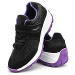 Tênis Feminino Caminhada Lirom Com Velcro Em Couro Preto/Roxo