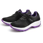 Tênis Feminino Caminhada Lirom Com Velcro Em Couro Preto/Roxo