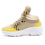 Tênis Feminino Casual Academia Lirom Fitness Lingua Alta Em Couro Luxo Onça