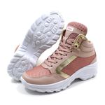 Tênis Feminino Sneaker Lirom Fitness Lingua Alta Em Couro Rosê/Dourado