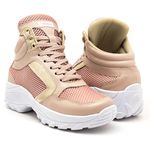 Tênis Feminino Sneaker Lirom Fitness Lingua Alta Em Couro Rosê/Dourado
