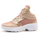 Tênis Feminino Sneaker Lirom Fitness Lingua Alta Em Couro Rosê/Dourado