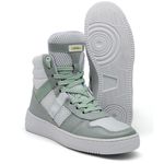 Tenis Feminino Sneakers Lirom Fitness Couro Verde E Branco
