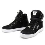 Tenis Masculino Top Fitness Cano Alto Em Couro Preto/Branco