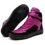 Tenis Feminino Sneakers Lirom Fit Em Couro Preto/Açai