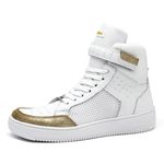 Tenis Feminino Sneakers Lirom Fit Em Couro Branco/Dourado