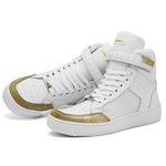 Tenis Feminino Sneakers Lirom Fit Em Couro Branco/Dourado