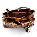 Bolsas Femininas Couro Legítimo Croco Lirom Alça Corrente Dourada Luxuosa Caramelo