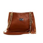 Bolsas Femininas Couro Legítimo Lirom Alça Corrente Dourada Luxuosa Caramelo