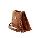 Bolsas Femininas Couro Legítimo Lirom Alça Corrente Dourada Luxuosa Caramelo