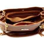 Bolsas Femininas Couro Legítimo Lirom Alça Corrente Dourada Luxuosa Caramelo