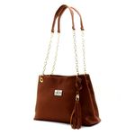 Bolsas Femininas Couro Legítimo Lirom Alça Corrente Dourada Luxuosa Caramelo