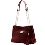 Bolsas Femininas Couro Legítimo Lirom Alça Corrente Dourada Luxuosa Marsala