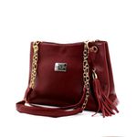 Bolsas Femininas Couro Legítimo Lirom Alça Corrente Dourada Luxuosa Marsala